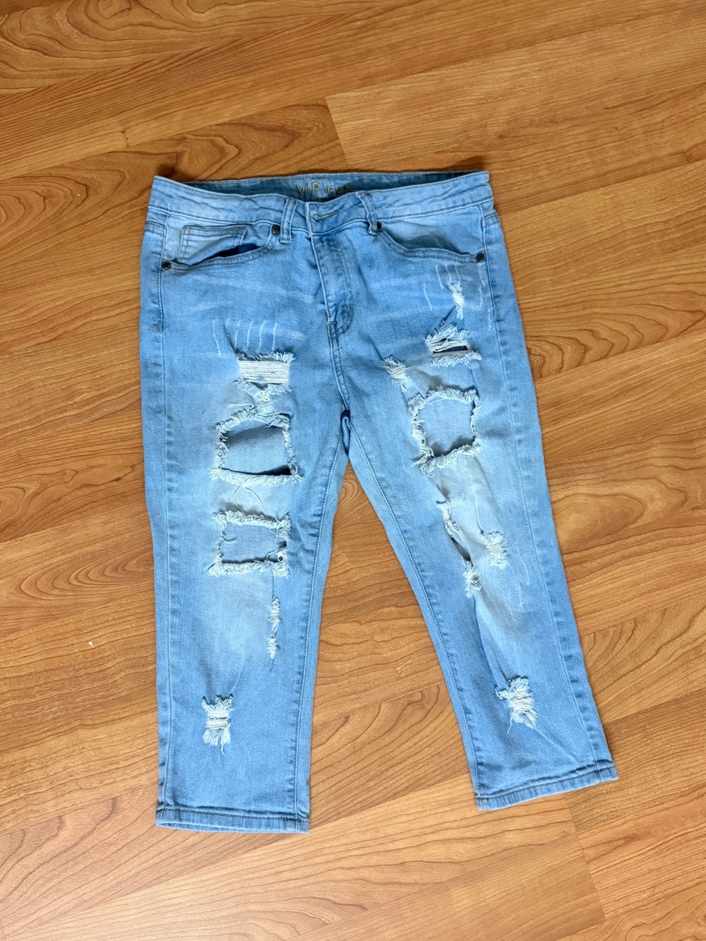 VIP Light Blue Ripped Women's Cropped Jeans